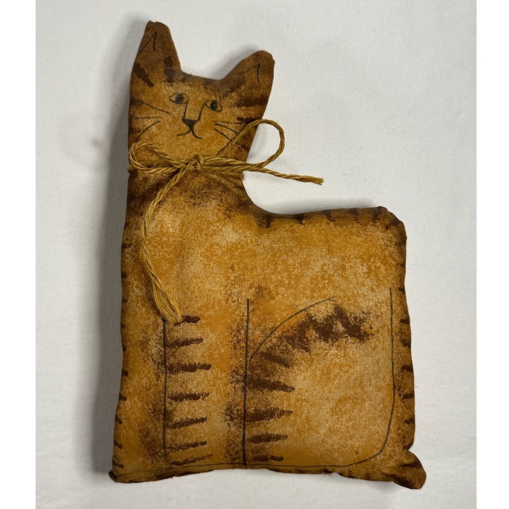 Vintage 1987 Primitive Folk Art Cat Pillow Handmade Fabric Shelf Sitter JB 87